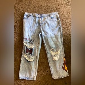 Shein Ezwear Plus Graphic Ripped Jeans